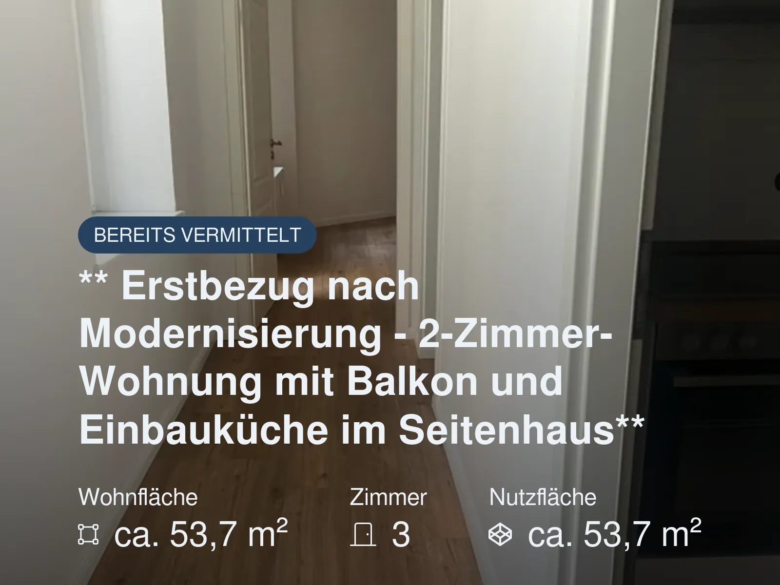 Nicht mehr verfügbar: ** Erstbezug nach Modernisierung – 2-Zimmer-Wohnung mit Balkon und Einbauküche im Seitenhaus**