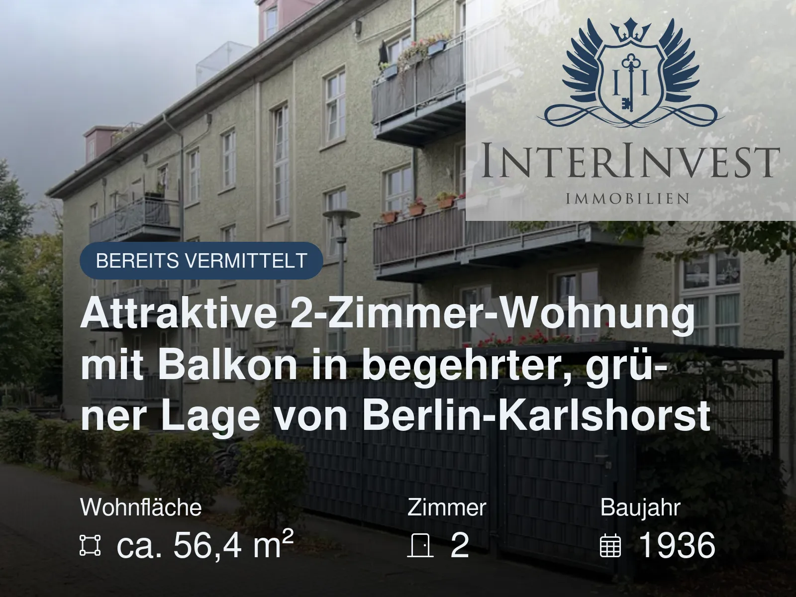 Nicht mehr verfügbar: Attraktive 2-Zimmer-Wohnung mit Balkon in begehrter, grüner Lage von Berlin-Karlshorst