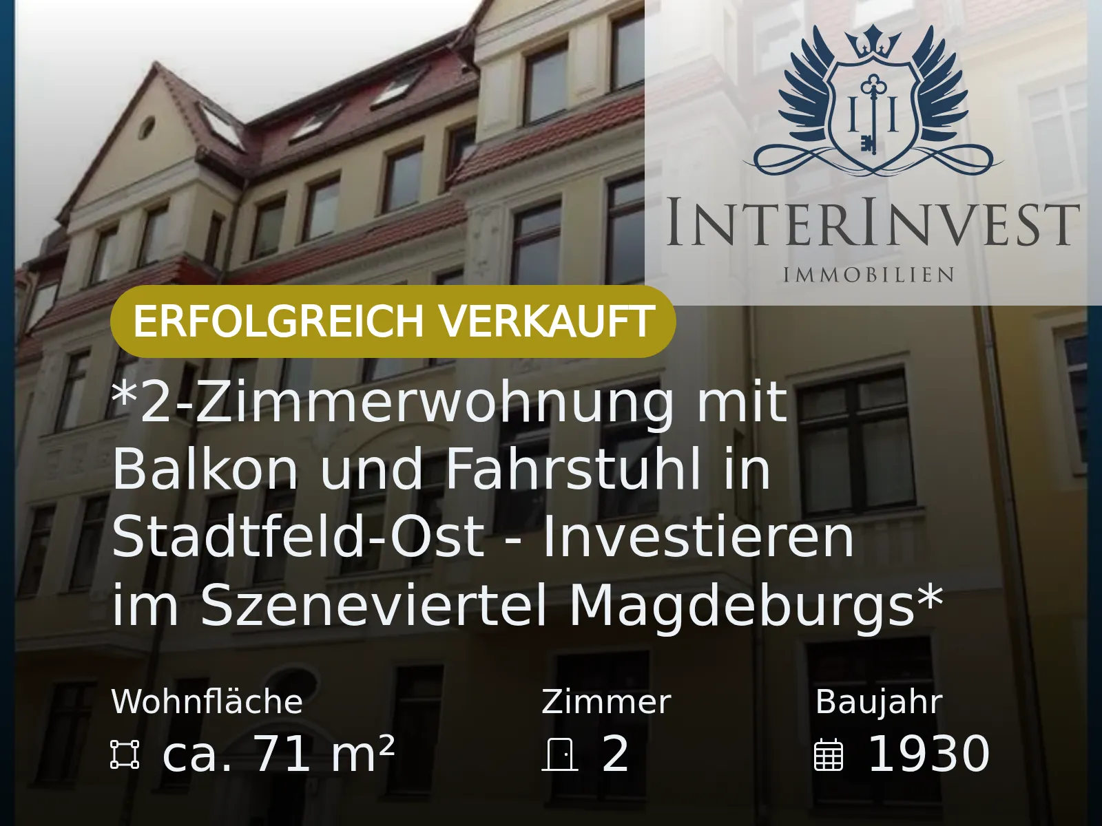 Nicht mehr verfügbar: *2-Zimmerwohnung mit Balkon und Fahrstuhl in Stadtfeld-Ost – Investieren im Szeneviertel Magdeburgs*