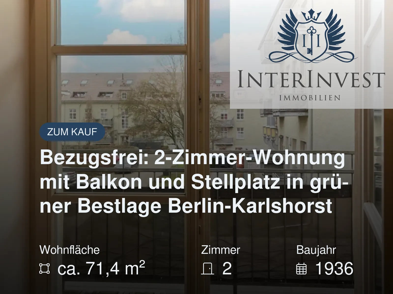 Neu im Angebot: Bezugsfrei: 2-Zimmer-Wohnung mit Balkon und Stellplatz in grüner Bestlage Berlin-Karlshorst