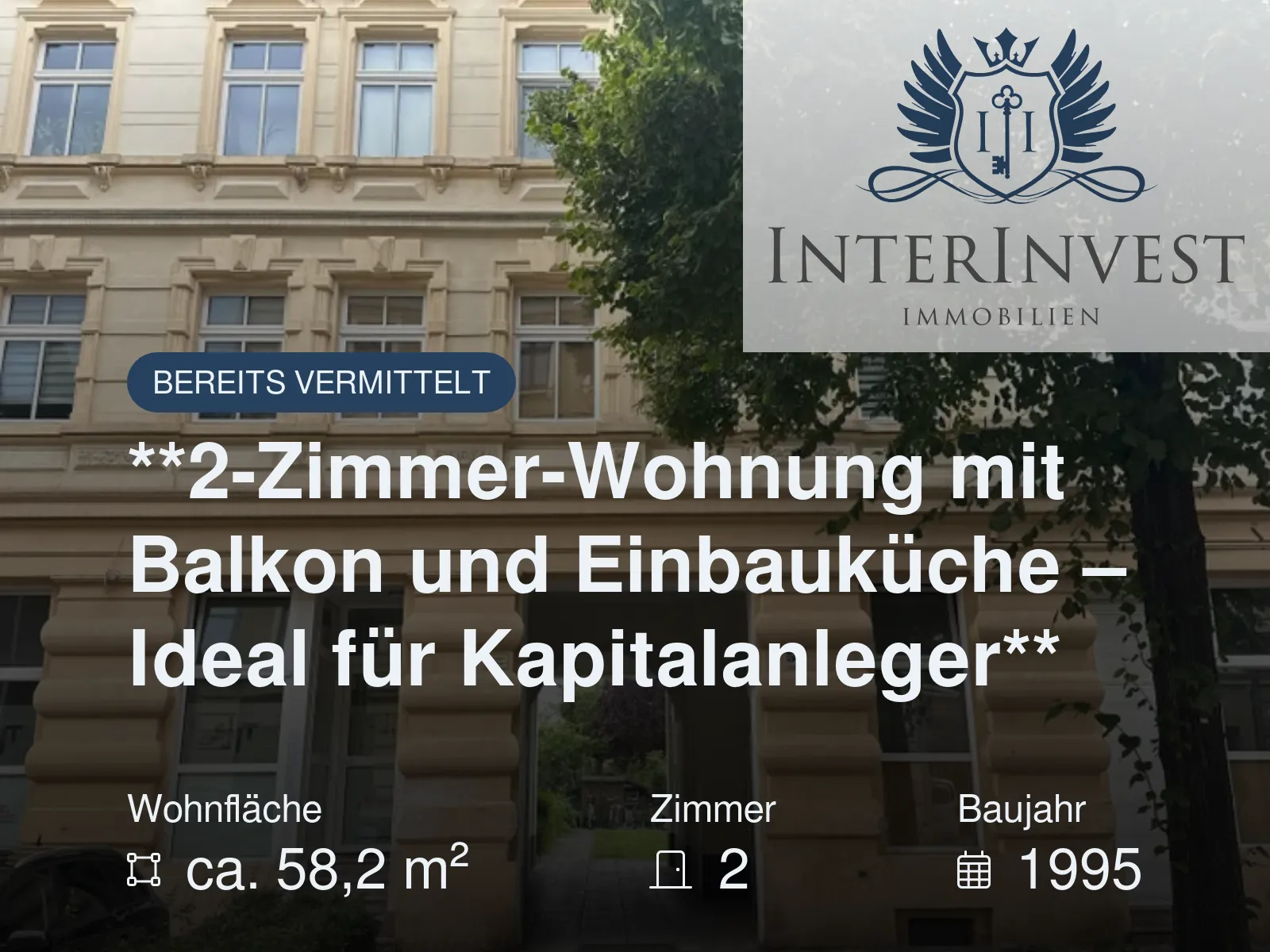 Nicht mehr verfügbar: **2-Zimmer-Wohnung mit Balkon und Einbauküche – Ideal für Kapitalanleger**