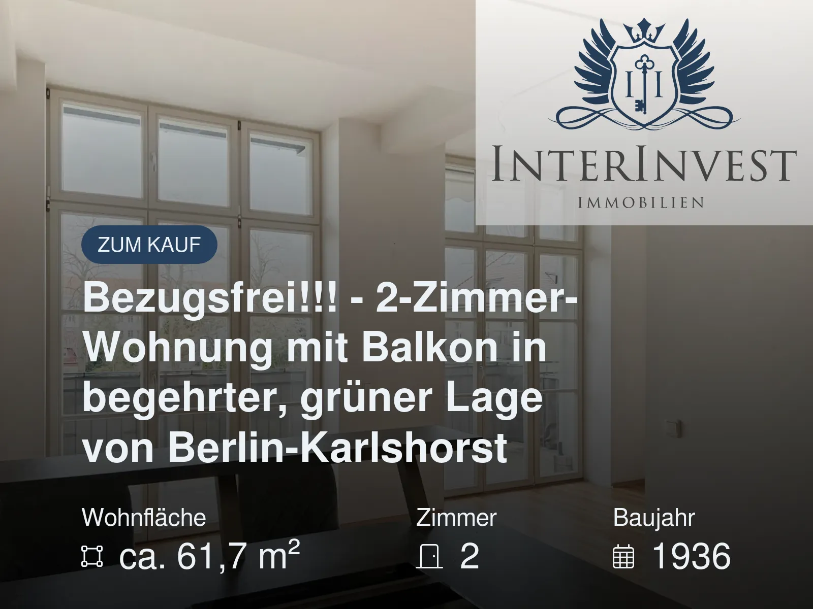 Neu im Angebot: Bezugsfrei!!! – 2-Zimmer-Wohnung mit Balkon in begehrter, grüner Lage von Berlin-Karlshorst