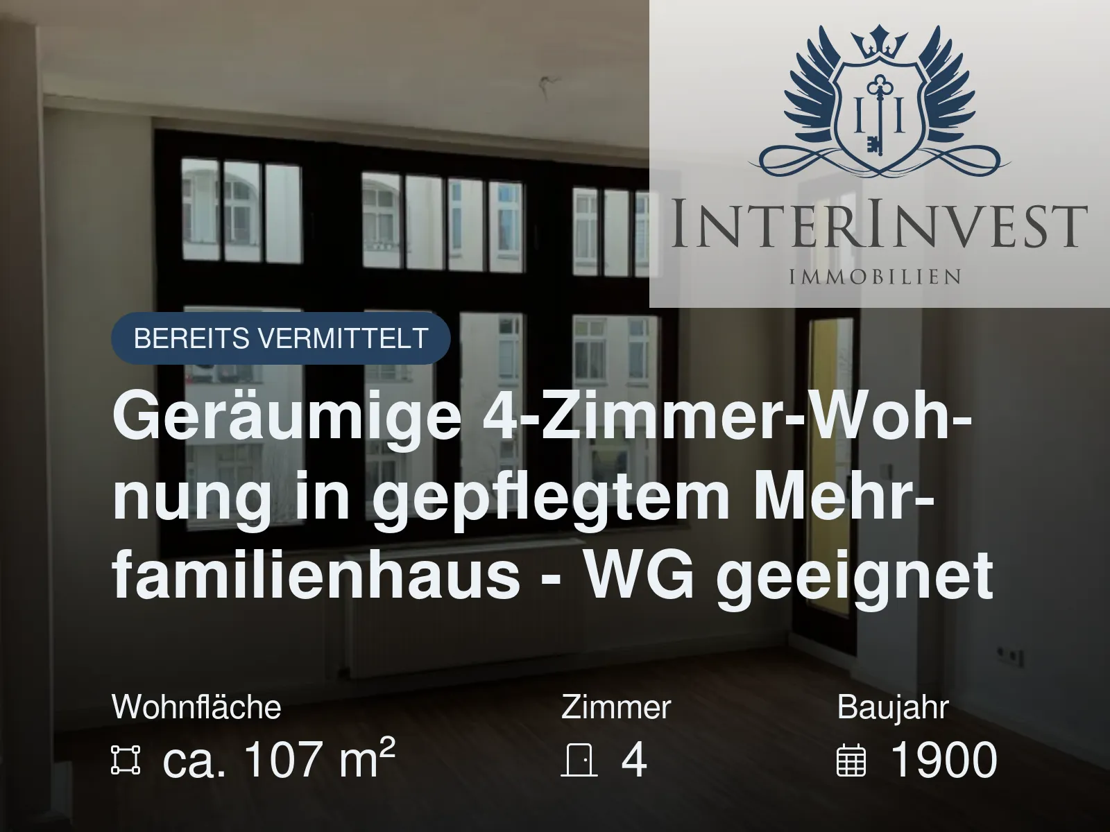 Nicht mehr verfügbar: Geräumige 4-Zimmer-Wohnung in gepflegtem Mehrfamilienhaus – WG geeignet