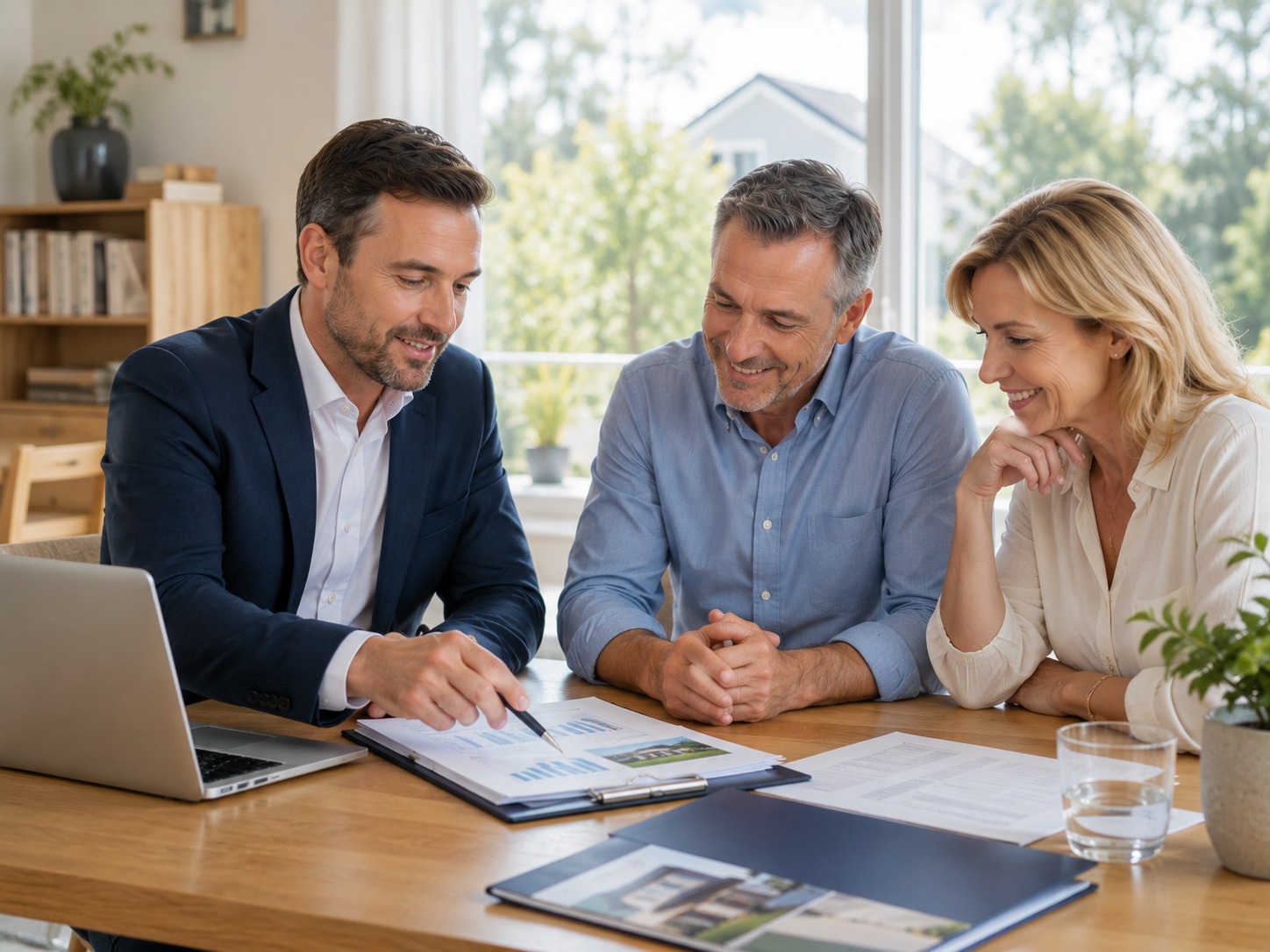 Eigentümer-Ehepaar bespricht mit einem Immobilienexperten von InterInvest den privaten Verkauf ihrer Immobilie