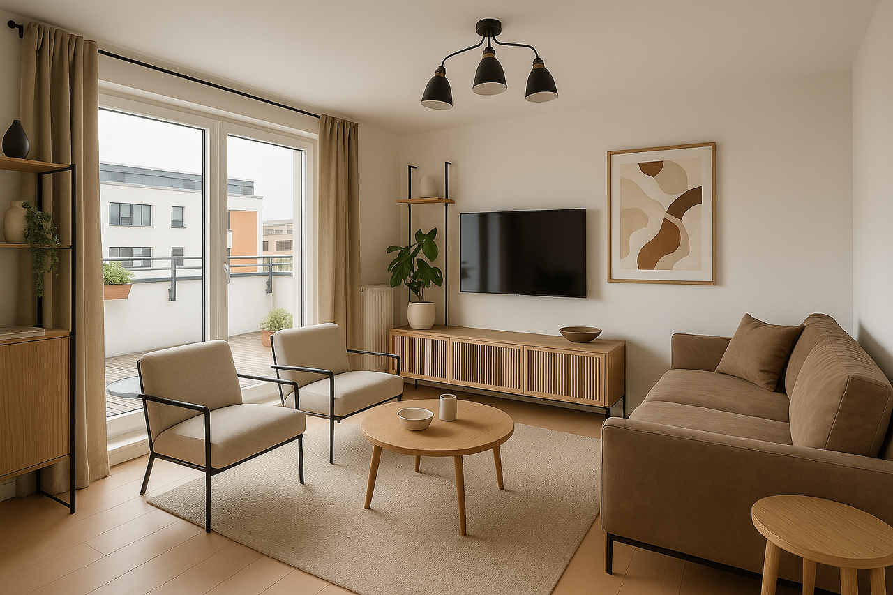 Wohnzimmer mit Balkon (Staging)